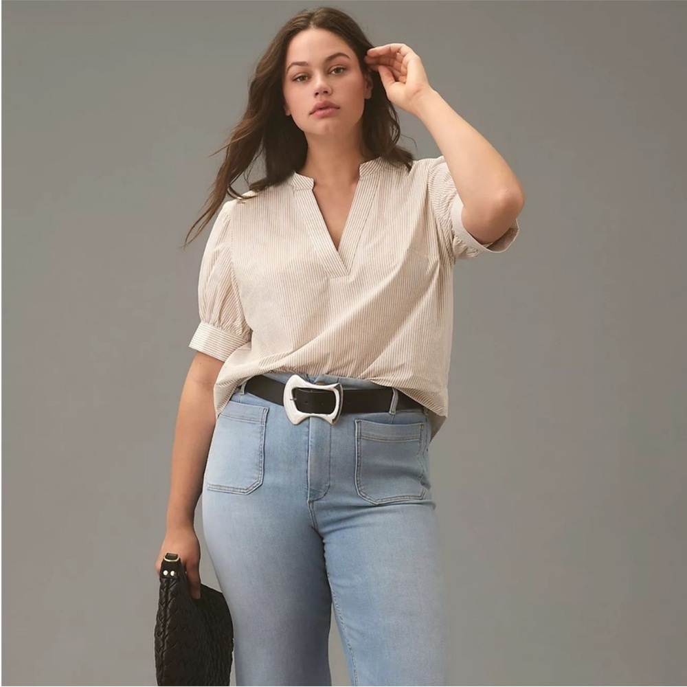 Anthropologie V neck Henley popover top